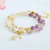 Pulsera Doble Círculo de Cuarzo Fantasma Morado Natural y Cristal Amarillo Torre Pulsera de Cristal al por Mayor para Atracciones Turísticas S6011601