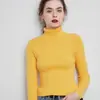 Suéter feminino de inverno com gola alta, caimento justo, espessado, novo estilo curto estiloso 2026, blusa de malha de manga comprida para usar por baixo