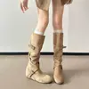 2026 Nuevas Botas de Caña Alta de Gamuza con Suela Plana, Estilo Vaquero Occidental, para Aumentar la Altura Interior, Adelgazantes para Mujer