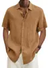 2025 estação independente desejo Amazon explosões verão gola V botão algodão linho cor sólida masculina tendência camisa camisa masculina