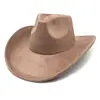 Chapéu de cowboy western de camurça de 9,5 polegadas de aba larga para homens e mulheres, chapéu para viagens ao ar livre, fedora estilo étnico com aba enrolada