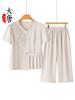 Roupa de Verão para Mãe de Meia-Idade e Idosa Roupas de Chiffon Modernas e Elegantes Novo Conjunto Feminino de Verão 2025 com Manga Curta e Calça
