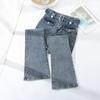 Jeans de trabajo tipo Hong Kong con solapa y bolsillo grande para mujer, verano, cintura alta, adelgazantes, pierna ancha, estilo occidental, modernos, casuales, pantalones rectos