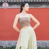 Traje de Dança Vest Ballet Feminino Moderno Étnico Clássico Prática de Dança Terno Top Sling Shape Terno com Almofada no Peito