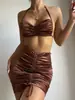 Bikini de tres piezas sexy plisado con brillo metálico, traje de baño dividido para mujer de comercio exterior europeo y americano 2022 1120GZ