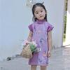 Vestido Cheongsam de Manga Curta Raglan Onda para Meninas 2026 Verão Estilo Chinês Vestido Hanfu Estilo Chinês Cheongsam Melhorado