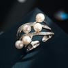 Anillo de Apertura de Perla de Imitación en Espiral Multicapa de Lujo de Moda Nuevo Anillo de Dedo Hueco Ajustable Anillo de Dedo Exquisito para Mujer