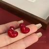 Amor otoño e invierno retro vino tinto Amor pendientes diseño de nicho femenino personalidad temperamento versátil bola pendientes de doble cara