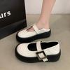 Vintage Sapatos de Couro Pequenos Mary Jane de Sola Grossa 2024 Outono Novo Estilo Britânico Moda All-match Metal Buckle Mocassins