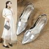 Sandalias plateadas de punta cerrada para mujer, estilo hada, cómodas, de tacón bajo, charol versátil, nuevo estilo primavera 2026