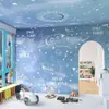 Tela de pared azul graffiti pintada a mano de dibujos animados para habitación infantil papel tapiz cálido fondo de pared para dormitorio de niños y niñas mural de papel tapiz