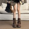 Botas Martin Retrô Marrons Melard de Solado Grosso para Mulheres 2025 Novo Outono Versátil Aumento de Altura Calças Empilhadas
