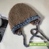 Chapéu de Inverno Novo Estilo Coreano com Proteção para Orelhas Peluda, Chapéu para Cabeça Grande, Chapéu de Lã Tricotado Quente e Versátil com Cadarço