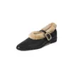Zapatos Mary Jane de una sola capa con borde de piel de oveja auténtica para mujer, forro de polar, nuevos zapatos cálidos de otoño e invierno, tacón medio, puntera cuadrada, boca poco profunda, zapatos de una sola capa, zapatos para mujer