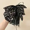 Grampo de Garra para Rabo de Cavalo com Laço de Fita de Cetim com Bolinhas High-End Retro Outono Inverno Novo Grampo para Cabelo Meio Preso na Nuca para Mulheres