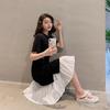 Vestido de maternidade coreano solto plus size costura falsa vestido de duas peças comprimento médio acima do joelho casual vestido de gestante verão