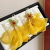 Brincos de Tecido Amarelo com Renda Estilo Influenciador Dopamina Brincos Exagerados Estilo Férias na Praia Temperamento Gentil