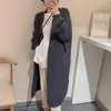 Estilo Coreano Elegante Versátil de Manga Larga Estilo Perezoso Grueso de Lana Suéter Largo Hasta la Rodilla para Mujer Otoño e Invierno Cárdigan Largo de Punto con Bolsillos Grandes