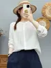 Camisa de gaze de algodão de camada dupla com gola alta e mangas compridas para mulheres, design artístico vintage com linhas plissadas, macia e agradável à pele, top de corte solto