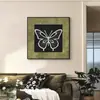 [Personalizado] Pintura Decorativa Quadrada Borboleta Estilo Meio do Século para Parede de Fundo de Sofá da Sala de Estar, Hall de Entrada e Parede do Quarto