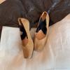 ¡Stock Listo Enviado en Segundos! Zapatos Mismo Estilo Mamá Uva Punta Cuadrada Pulidos Retro Correa Cruzada Piel de Vaca Tacón Grueso Planos Primavera