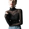 Diseño de cordones personalizado Top Otoño nuevo malla Costuras camisa pequeña ligeramente transparente temperamento sexy camisa básica
