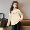 Y2419# Roupas de Outono para Meninas Infantis Camiseta Quente Camiseta de Manga Longa para Meninas Jaqueta de Primavera e Outono Camisa Básica Veludo Gola Semi-alta