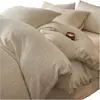 Conjunto de Roupa de Cama Espesso com Escultura em Leite de Lã Quatro Peças para Outono e Inverno Lençol Quente Capa de Edredom Saia de Cama Quarto Principal Simples com Toque de Luxo Roupa de Cama