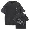 Estilo Lavado TransfronterizoCamiseta Lavada Vintage del Hombre Motosierra con Gráfico de Akira Hayakawa Invocando al Zorro Demonio