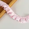 Borde rosa flor de cerezo con volantes, ribete de encaje, cinta de poliéster para dobladillo de ropa, accesorios DIY, ribete elástico largo plegado