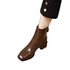 Botines de Tacón Medio de Moda para Mujer 2026 Otoño/Invierno Nuevos Botas Versátiles Adelgazantes de Tacón Grueso Suela Suave Botas Martin Elegantes de Punta Cuadrada