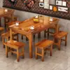 Mesas y Sillas de Madera Maciza Carbonizada para Hotel, Mesas y Sillas para Comida Rápida de Restaurante, Snacks para Tienda de Fideos, Combinación Comercial de Mesa y Silla para Comedor para Restaurante de Barbacoa y Olla Caliente