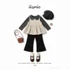 Conjunto de Tres Piezas de Otoño para Niñas 26 Ropa Nueva para Niños Camiseta Básica de Bebé Chaleco a Cuadros Vestido Pantalones Acampanados Casuales
