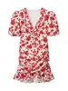 Moda europea y americana para mujer de estilo francés, nuevo y elegante vestido con estampado floral, cuello en V y volantes, para ir al trabajo