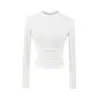 Camiseta Básica Ajustada de Color Sólido con Cuello Alto Medio Estilo Europeo y Americano para Mujer Nueva Otoño e Invierno 2025 Camiseta Elástica de Manga Larga Ajustada con Pliegues