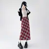 Saia midi de tweed xadrez outono e inverno retrô cintura alta evasê caimento justo quadril envolvido saia longa solta emagrecedora comprimento médio
