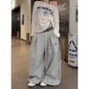 Pantalones deportivos casuales retro americanos Bobaotang para mujer, pantalones holgados de pierna ancha de moda, pantalones de jazz fluidos hasta el suelo