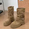 Botas Curtas Moda Retrô Femininas 2026 Nova Chegada de Outono Estilo Quente Botas com Salto Bloco Solado Grosso Aumento de Altura Versátil Bota de Cano Médio