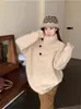 Suéter casual de cuello alto grueso de estilo coreano, único, de alta gama, para mujer, otoño e invierno, corte holgado con calentador de cuello desmontable