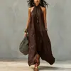 Vestido longo de alça europeu e americano estilo hot girl para férias femininas, sem costas, franzido, solto, ombro a ombro, vestido boêmio transfronteiriço para mulheres