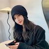 Gorros de Punto para Mujer Otoño e Invierno, Gorros Holgados Otoño e Invierno, Gorros de Lana Versátiles Color Negro Estilo Japonés para Circunferencia de Cabeza Grande, Cubre-Cabeza Postparto para el Frío
