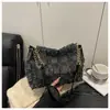 Bolso Cruzado de Hombro con Cadena Retro de Lana a Cuadros Estilo Coreano para Mujer Otoño 2025 Nueva Moda Simple de Gran Capacidad