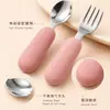 Acero Inoxidable 304 Antiescaldante Antideslizante Mango Corto Mango de Silicona Bebé Autoalimentación Bebé Aprendiendo a Comer Cuchara de Entrenamiento