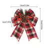 Colgante decorativo para árbol de Navidad con agujas de pino, bayas rojas, cinta de terciopelo, lazo a cuadros y adorno colgante de lazo decorativo