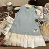 Ropa Infantil Estilo Coreano 2025 Nuevo Verano Vestido con Cuello Polo para Niñas Vestido de Solilla con Solapa Estilizado sin Mangas