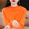 Suéter de primera línea sin costuras 100% lana para mujer, cuello alto medio calado, holgado, adelgazante, tejido, camiseta básica de punto, top