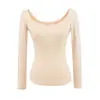 Camiseta de Estilo Puro Deseo con Cuello Grande en U para Mujer, Manga Siete Estilo Chica Picante, Otoño, Ajustada, Adelgazante, Estilo Básico, Capa Base, Top Sexy