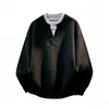 Suéter de Punto para Hombre Falso Dos Piezas Cuello Henley Bloque de Color Holgado Hombro Caído Manga Larga Pulóver