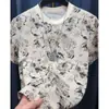 Camiseta de Hielo de Seda para Hombre Verano Marca de Moda Tie-Dye Floral Delgado Moda Transpirable Tejido de Punto Corte Ajustado Lujo Secado Rápido