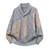 Suéter de Punto Trenzado con Cuello Estilo Americano para Hombre, Holgado, Estilo Perezoso, Prendas de Punto Casuales, Otoño Invierno, Nuevo, Top de Color Sólido